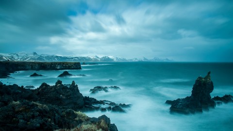 Paisaje acantilados , larga exposición, Islandia